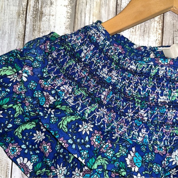 Loft Blue Floral Smocked Shirred Blouse - Picture 6 of 9